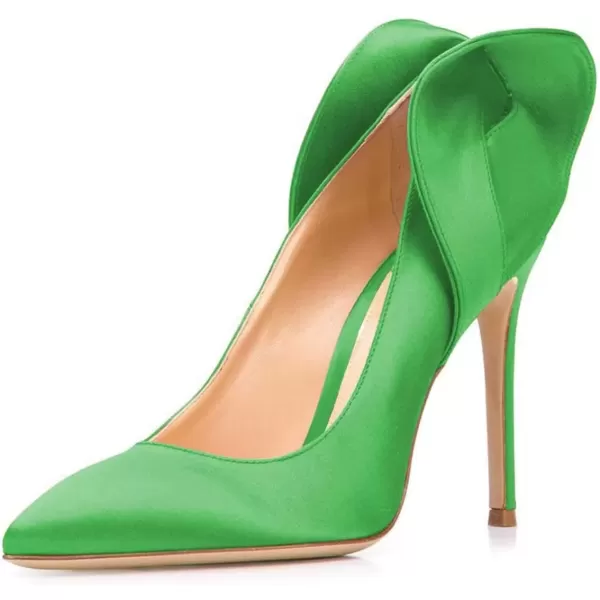 imageFSJ Women Retro Pointed Toe Slip on Comfort High Thin Heel Satin Pumps Stiletto Dress Office Party Shoes Size 415 M USGreen