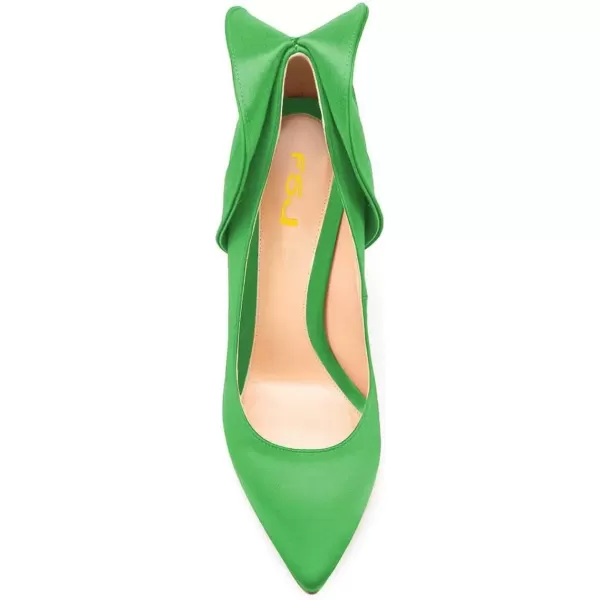 imageFSJ Women Retro Pointed Toe Slip on Comfort High Thin Heel Satin Pumps Stiletto Dress Office Party Shoes Size 415 M USGreen