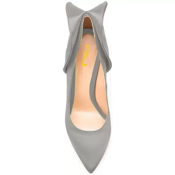 imageFSJ Women Retro Pointed Toe Slip on Comfort High Thin Heel Satin Pumps Stiletto Dress Office Party Shoes Size 415 M USGrey