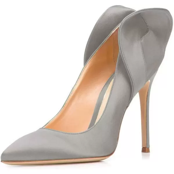 imageFSJ Women Retro Pointed Toe Slip on Comfort High Thin Heel Satin Pumps Stiletto Dress Office Party Shoes Size 415 M USGrey