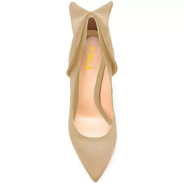 imageFSJ Women Retro Pointed Toe Slip on Comfort High Thin Heel Satin Pumps Stiletto Dress Office Party Shoes Size 415 M USKhaki