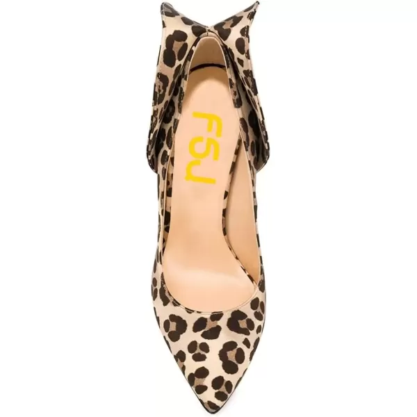 imageFSJ Women Retro Pointed Toe Slip on Comfort High Thin Heel Satin Pumps Stiletto Dress Office Party Shoes Size 415 M USLeopard