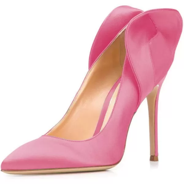 imageFSJ Women Retro Pointed Toe Slip on Comfort High Thin Heel Satin Pumps Stiletto Dress Office Party Shoes Size 415 M USPink