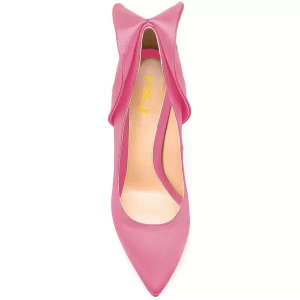 imageFSJ Women Retro Pointed Toe Slip on Comfort High Thin Heel Satin Pumps Stiletto Dress Office Party Shoes Size 415 M USPink