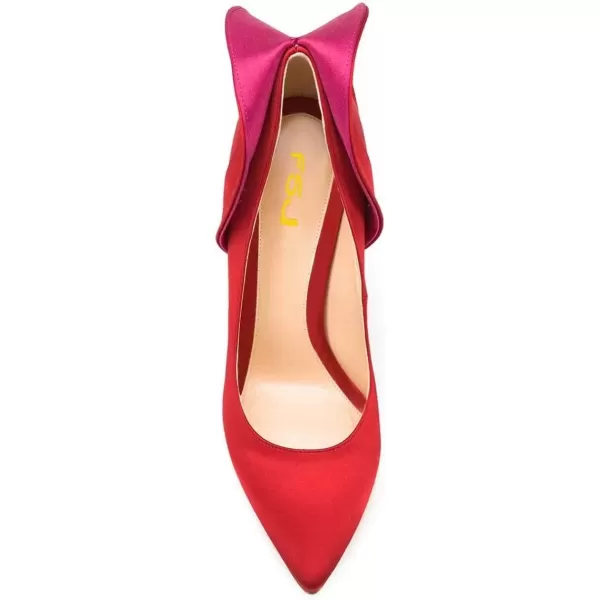 imageFSJ Women Retro Pointed Toe Slip on Comfort High Thin Heel Satin Pumps Stiletto Dress Office Party Shoes Size 415 M USRed