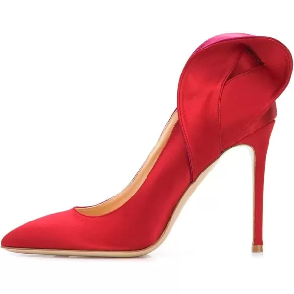 imageFSJ Women Retro Pointed Toe Slip on Comfort High Thin Heel Satin Pumps Stiletto Dress Office Party Shoes Size 415 M USRed
