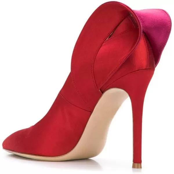 imageFSJ Women Retro Pointed Toe Slip on Comfort High Thin Heel Satin Pumps Stiletto Dress Office Party Shoes Size 415 M USRed