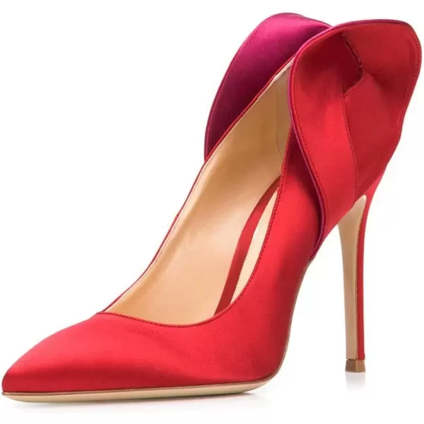 imageFSJ Women Retro Pointed Toe Slip on Comfort High Thin Heel Satin Pumps Stiletto Dress Office Party Shoes Size 415 M USRed