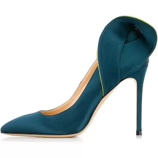 imageFSJ Women Retro Pointed Toe Slip on Comfort High Thin Heel Satin Pumps Stiletto Dress Office Party Shoes Size 415 M USTeal