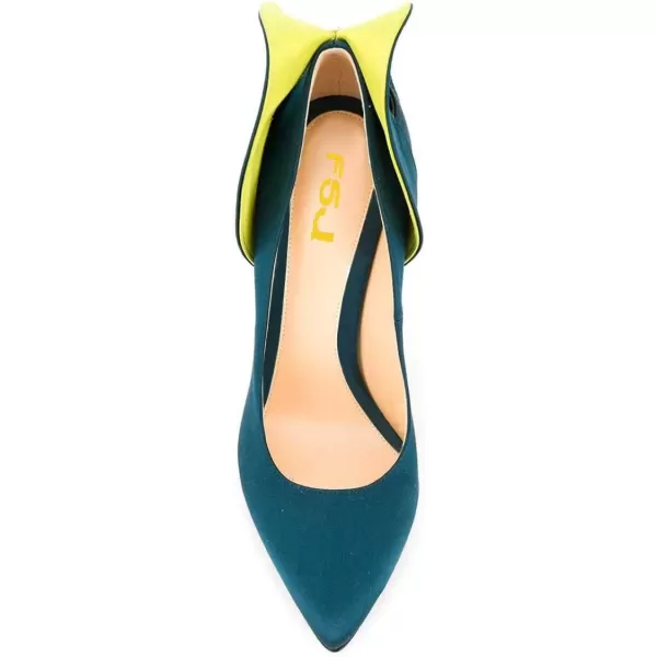 imageFSJ Women Retro Pointed Toe Slip on Comfort High Thin Heel Satin Pumps Stiletto Dress Office Party Shoes Size 415 M USTeal