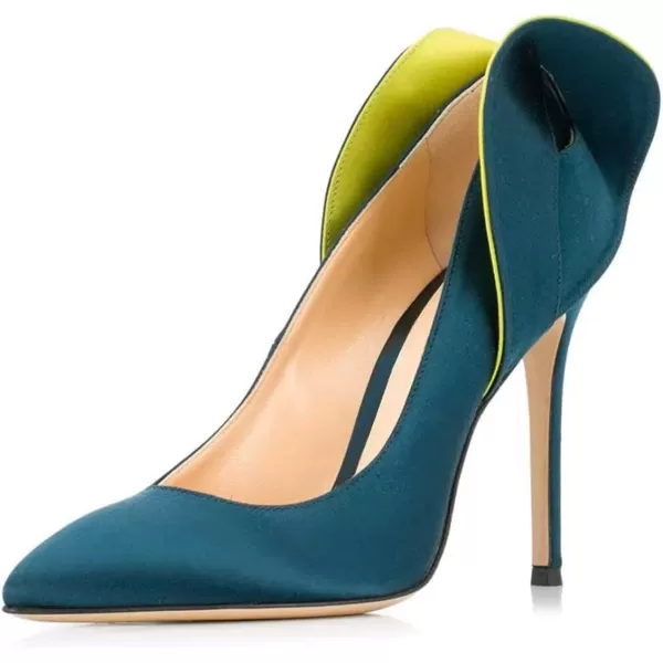 imageFSJ Women Retro Pointed Toe Slip on Comfort High Thin Heel Satin Pumps Stiletto Dress Office Party Shoes Size 415 M USTeal