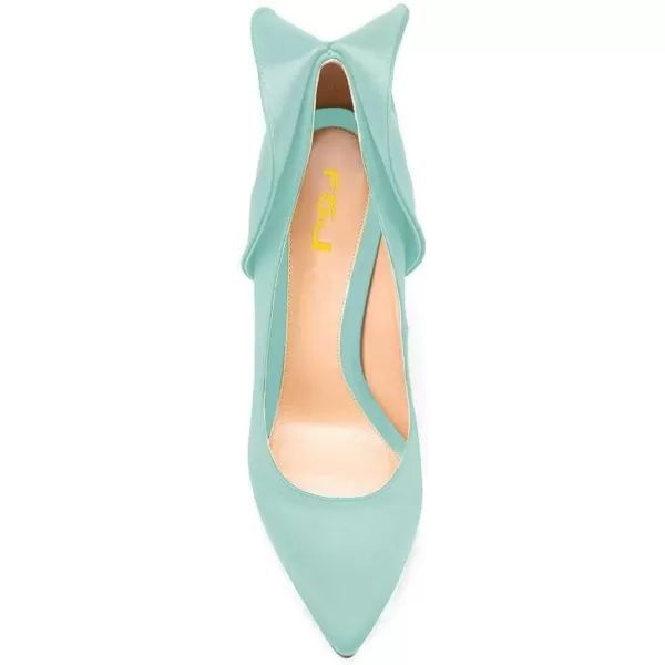 imageFSJ Women Retro Pointed Toe Slip on Comfort High Thin Heel Satin Pumps Stiletto Dress Office Party Shoes Size 415 M USTurquoise