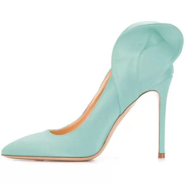 imageFSJ Women Retro Pointed Toe Slip on Comfort High Thin Heel Satin Pumps Stiletto Dress Office Party Shoes Size 415 M USTurquoise