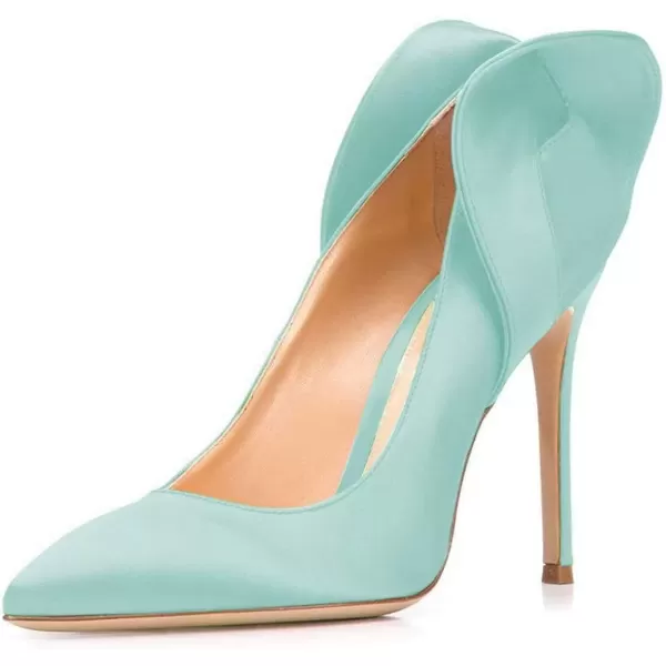 imageFSJ Women Retro Pointed Toe Slip on Comfort High Thin Heel Satin Pumps Stiletto Dress Office Party Shoes Size 415 M USTurquoise