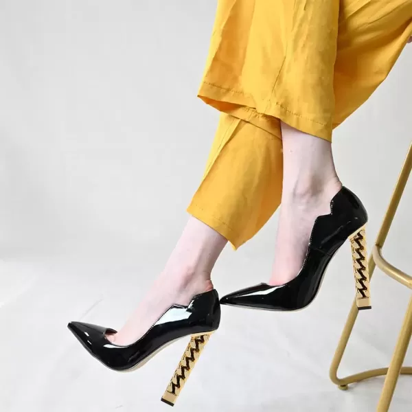 imageFSJ Women Sexy Gold Chunky Heel Pointed Toe Block High Heel Pumps Slip On Elegant Wedding Party Shoes Size 415 USBlack