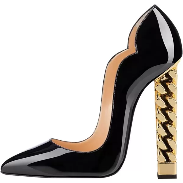 imageFSJ Women Sexy Gold Chunky Heel Pointed Toe Block High Heel Pumps Slip On Elegant Wedding Party Shoes Size 415 USBlack