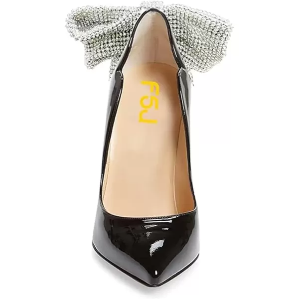 imageFSJ Women Sexy Gold Chunky Heel Pointed Toe Block High Heel Pumps Slip On Elegant Wedding Party Shoes Size 415 USBlack Bow