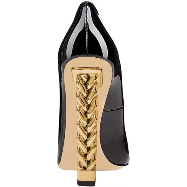 imageFSJ Women Sexy Gold Chunky Heel Pointed Toe Block High Heel Pumps Slip On Elegant Wedding Party Shoes Size 415 USBlack Pearls