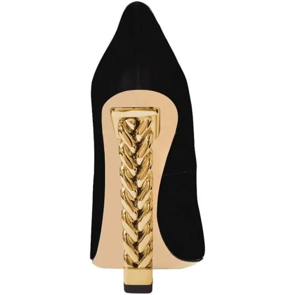 imageFSJ Women Sexy Gold Chunky Heel Pointed Toe Block High Heel Pumps Slip On Elegant Wedding Party Shoes Size 415 USBlack Suede Chain