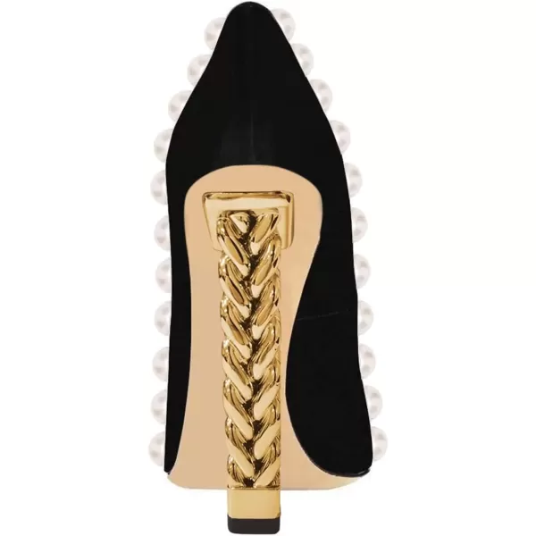 imageFSJ Women Sexy Gold Chunky Heel Pointed Toe Block High Heel Pumps Slip On Elegant Wedding Party Shoes Size 415 USBlack Suede Pearl