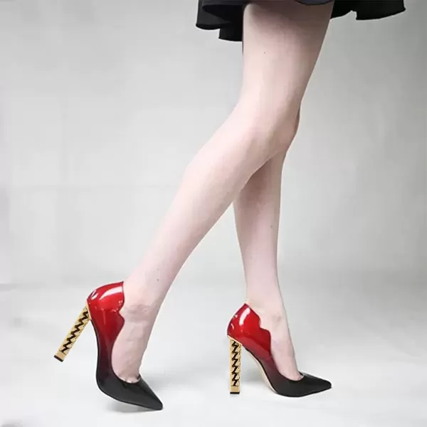 imageFSJ Women Sexy Gold Chunky Heel Pointed Toe Block High Heel Pumps Slip On Elegant Wedding Party Shoes Size 415 USBlackRed