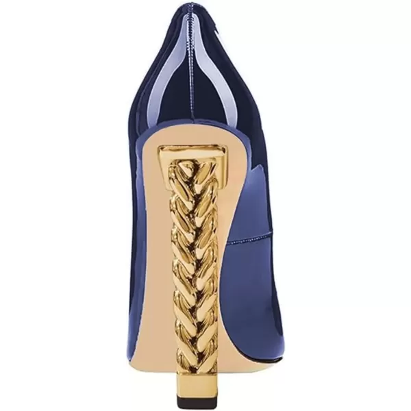 imageFSJ Women Sexy Gold Chunky Heel Pointed Toe Block High Heel Pumps Slip On Elegant Wedding Party Shoes Size 415 USBlue