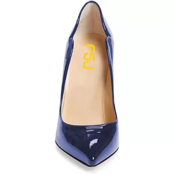 imageFSJ Women Sexy Gold Chunky Heel Pointed Toe Block High Heel Pumps Slip On Elegant Wedding Party Shoes Size 415 USBlue