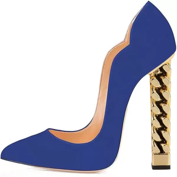 imageFSJ Women Sexy Gold Chunky Heel Pointed Toe Block High Heel Pumps Slip On Elegant Wedding Party Shoes Size 415 USBlue Suede