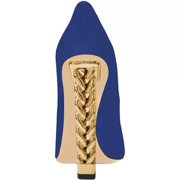 imageFSJ Women Sexy Gold Chunky Heel Pointed Toe Block High Heel Pumps Slip On Elegant Wedding Party Shoes Size 415 USBlue Suede