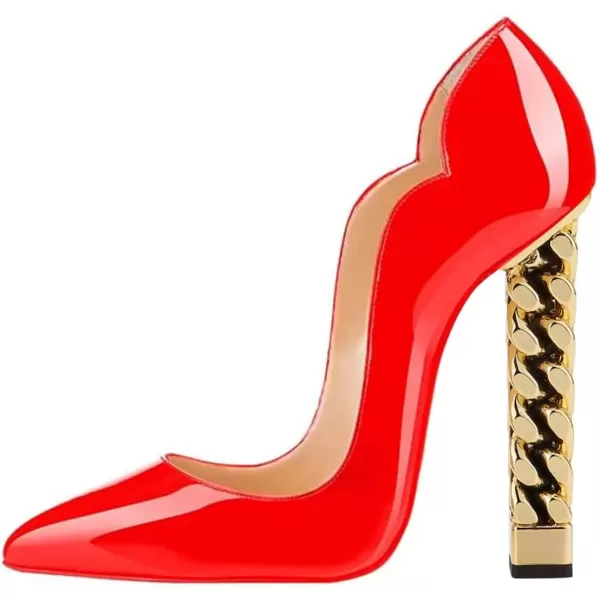 imageFSJ Women Sexy Gold Chunky Heel Pointed Toe Block High Heel Pumps Slip On Elegant Wedding Party Shoes Size 415 USBright Red