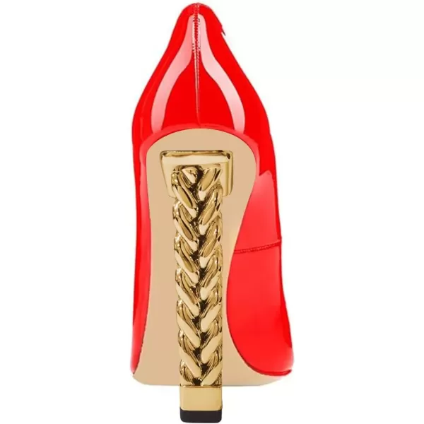 imageFSJ Women Sexy Gold Chunky Heel Pointed Toe Block High Heel Pumps Slip On Elegant Wedding Party Shoes Size 415 USBright Red