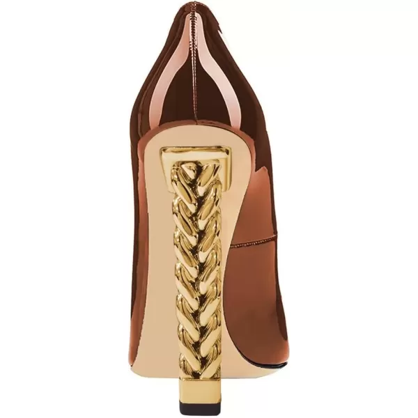 imageFSJ Women Sexy Gold Chunky Heel Pointed Toe Block High Heel Pumps Slip On Elegant Wedding Party Shoes Size 415 USBrown