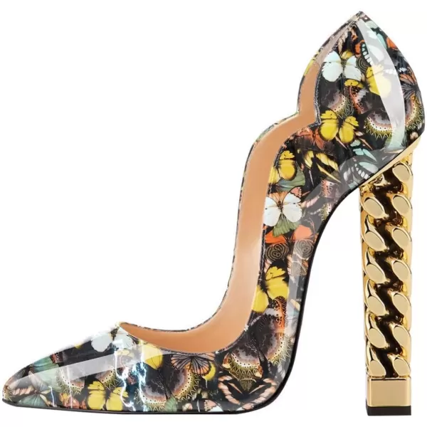 imageFSJ Women Sexy Gold Chunky Heel Pointed Toe Block High Heel Pumps Slip On Elegant Wedding Party Shoes Size 415 USButterfly