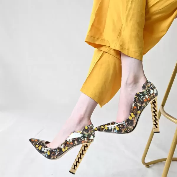 imageFSJ Women Sexy Gold Chunky Heel Pointed Toe Block High Heel Pumps Slip On Elegant Wedding Party Shoes Size 415 USButterfly