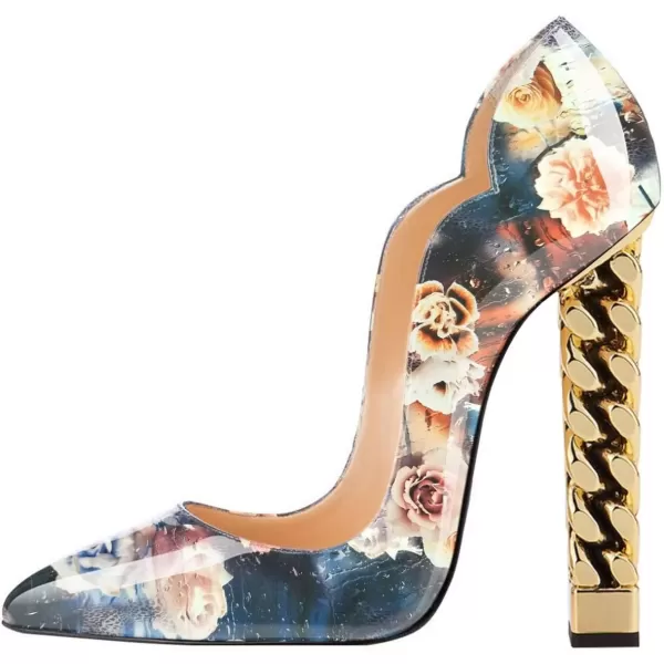 imageFSJ Women Sexy Gold Chunky Heel Pointed Toe Block High Heel Pumps Slip On Elegant Wedding Party Shoes Size 415 USFlower