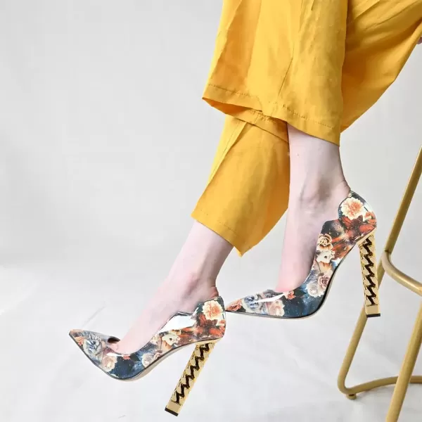 imageFSJ Women Sexy Gold Chunky Heel Pointed Toe Block High Heel Pumps Slip On Elegant Wedding Party Shoes Size 415 USFlower