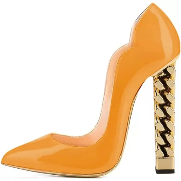 imageFSJ Women Sexy Gold Chunky Heel Pointed Toe Block High Heel Pumps Slip On Elegant Wedding Party Shoes Size 415 USGoldenrod