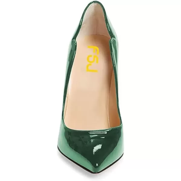 imageFSJ Women Sexy Gold Chunky Heel Pointed Toe Block High Heel Pumps Slip On Elegant Wedding Party Shoes Size 415 USGreen