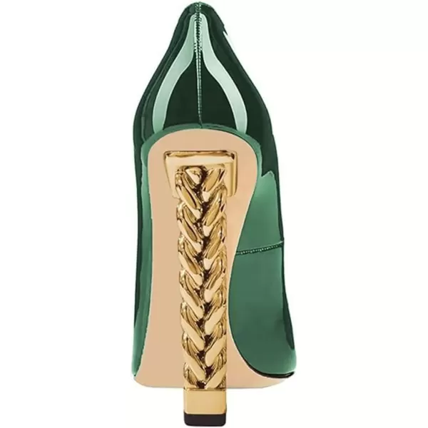 imageFSJ Women Sexy Gold Chunky Heel Pointed Toe Block High Heel Pumps Slip On Elegant Wedding Party Shoes Size 415 USGreen