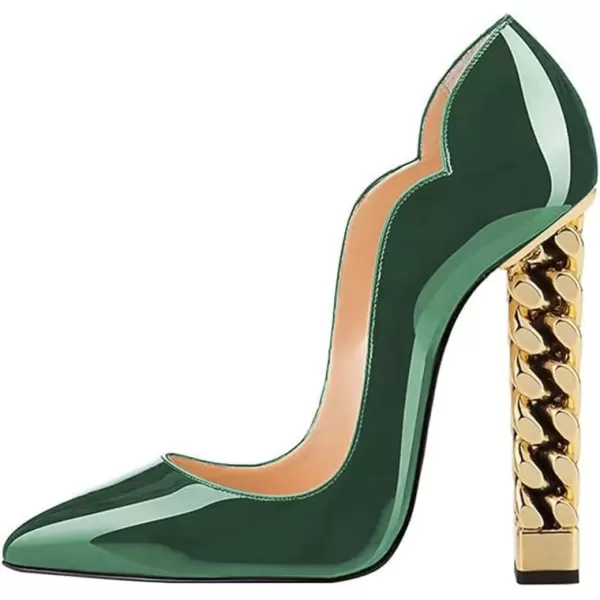 imageFSJ Women Sexy Gold Chunky Heel Pointed Toe Block High Heel Pumps Slip On Elegant Wedding Party Shoes Size 415 USGreen