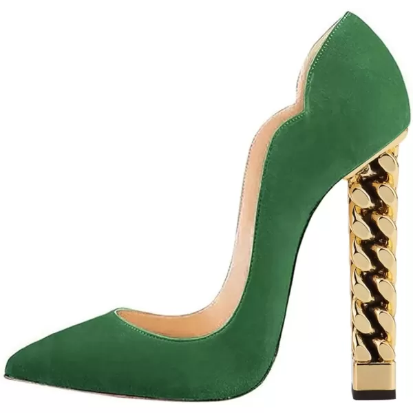 imageFSJ Women Sexy Gold Chunky Heel Pointed Toe Block High Heel Pumps Slip On Elegant Wedding Party Shoes Size 415 USGreen Suede