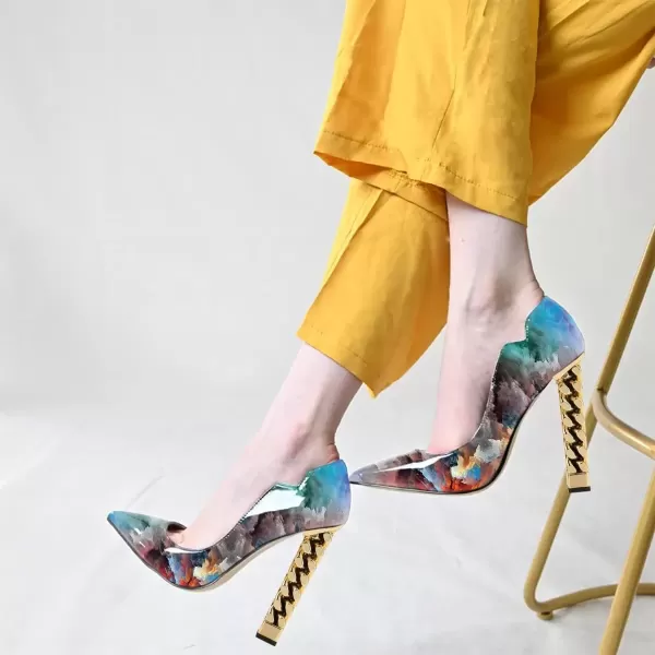 imageFSJ Women Sexy Gold Chunky Heel Pointed Toe Block High Heel Pumps Slip On Elegant Wedding Party Shoes Size 415 USHaze