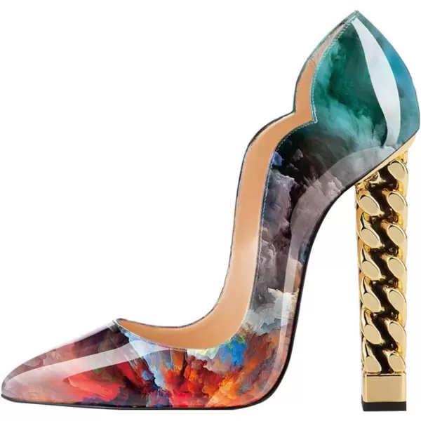 imageFSJ Women Sexy Gold Chunky Heel Pointed Toe Block High Heel Pumps Slip On Elegant Wedding Party Shoes Size 415 USHaze
