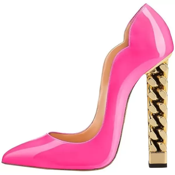 imageFSJ Women Sexy Gold Chunky Heel Pointed Toe Block High Heel Pumps Slip On Elegant Wedding Party Shoes Size 415 USHot Pink