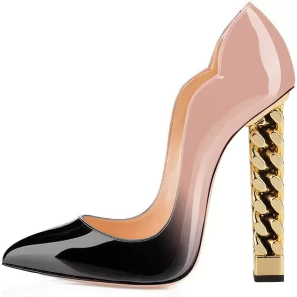 imageFSJ Women Sexy Gold Chunky Heel Pointed Toe Block High Heel Pumps Slip On Elegant Wedding Party Shoes Size 415 USNude Black