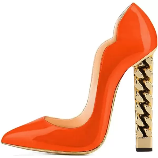 imageFSJ Women Sexy Gold Chunky Heel Pointed Toe Block High Heel Pumps Slip On Elegant Wedding Party Shoes Size 415 USOrange