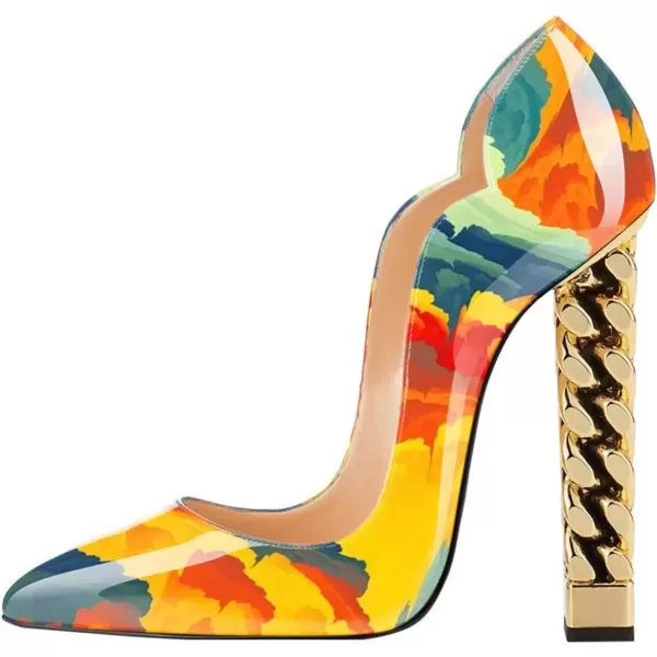 imageFSJ Women Sexy Gold Chunky Heel Pointed Toe Block High Heel Pumps Slip On Elegant Wedding Party Shoes Size 415 USPainting