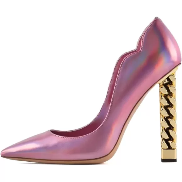 imageFSJ Women Sexy Gold Chunky Heel Pointed Toe Block High Heel Pumps Slip On Elegant Wedding Party Shoes Size 415 USPink