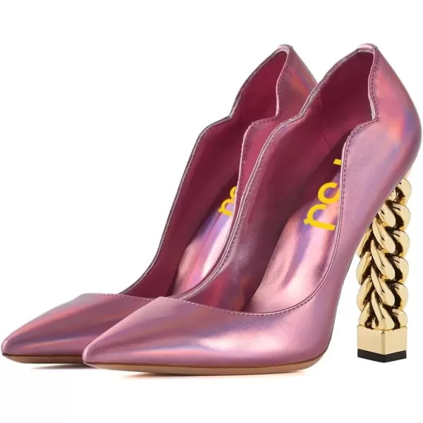 imageFSJ Women Sexy Gold Chunky Heel Pointed Toe Block High Heel Pumps Slip On Elegant Wedding Party Shoes Size 415 USPink