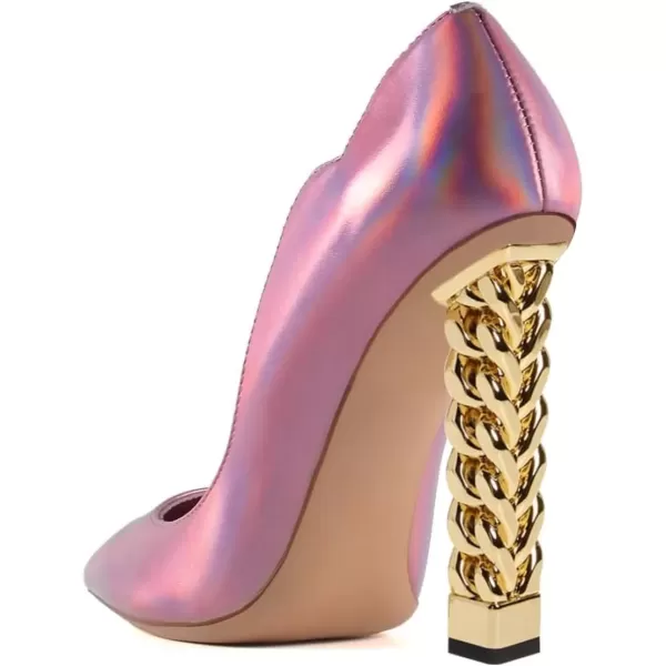 imageFSJ Women Sexy Gold Chunky Heel Pointed Toe Block High Heel Pumps Slip On Elegant Wedding Party Shoes Size 415 USPink